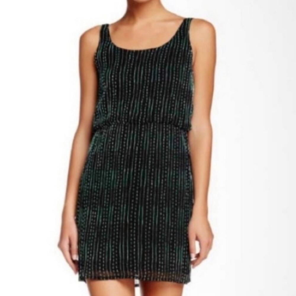 Alice + Olivia Gabby Beaded Silk Blouson Mini Tank Dress Black and Green Medium